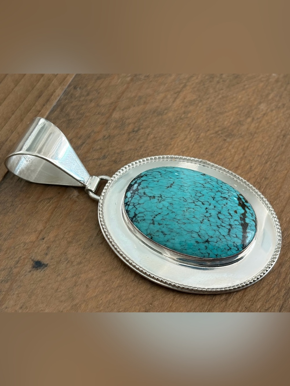 JAY KING DTR STERLING SILVER LARGE OVAL TURQUOISE STATEMENT PENDANT HEAVY 17g
